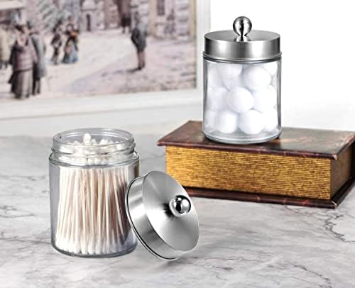 Amolliar Glass Apothecary Jar Qtip Holder Metal Lids 4pc/Brushed Nickel