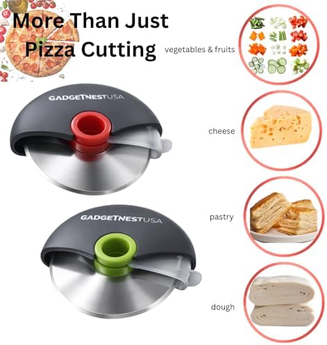 2 Pack Pizza Cutter Wheel –Sharp Premium 18/8 Stainless Steel Blade with Protective Cover – Easy Grip Slicer for Pizza, Dough, Pastry & More