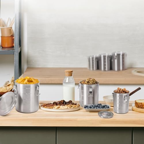 Tanjiae 4-Pack Compact Stainless Steel Airtight Canisters Sets for Small Kitchens | Metal Food Storage Containers with Lids Sealed - Keep Flour, Sugar, Coffee, Tea Fresh for Months (18+35+56+85 fl oz)