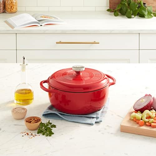 Lodge Essential Enamel Cast Iron Dutch Oven, 4.5 Quart, Solid Red