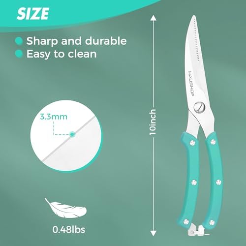 HAUSHOF 10" Poultry Shears, Stainless Steel Kitchen Scissors for Food