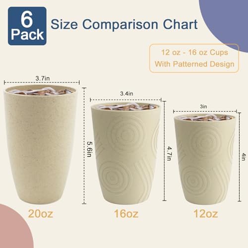 12oz Kids Cups, Wheat Straw Cups Set of 6, Small Water Cups (Beige)