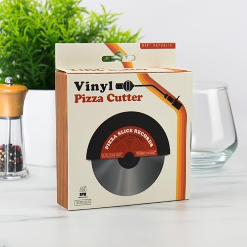Gift Republic Vinyl Pizza Cutter - Retro Record-Inspired Wheel Blade in Presentation Box - Fun Pizza Slicer for Music & Vinyl Fans – Housewarming Gift Idea