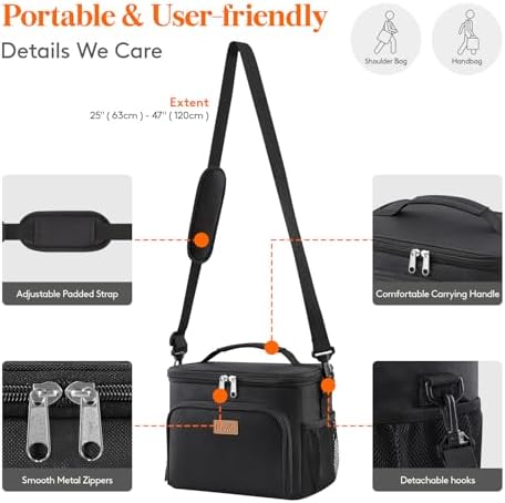 Lifewit Reusable Insulated Lunch Bag, Portable Cooler Freezable Soft Lunchbox Leakproof with Adjustable Shoulder Strap for Men Women Adult for Work Picnic or Travel, 15L 24 Can, Black