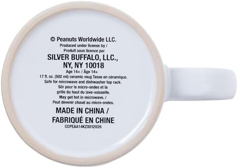 Silver Buffalo Peanuts Snoopy Beach, Wax Resist Ceramic Pottery Mug, 17oz
