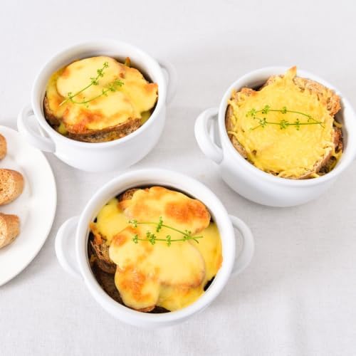 Vumdua Soup Bowls with Handles, 22 oz Large French Onion Soup Bowls - Stackable Soup Crocks Oven Safe for Cereal, Chilli, Pot Pies, Dishwasher Microwave Safe, Set of 4, White