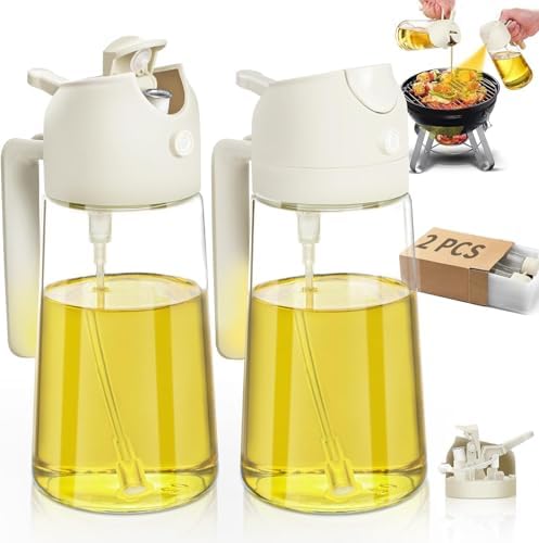 2Pcs Glass Oil Sprayer for Cooking 16oz/470ml, Kitchen Gadget for Air Fryer, Salad, BBQ, Frying(White) (White 2Pcs)