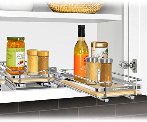 LYNK PROFESSIONAL® Élite™ Pull Out Spice Organization for Cabinets - 6-3/8 inch Wide – Spice Rack for Inside Cabinets – Wood/Chrome - Sliding Spice Rack Organizer for cabinet – Spice Rack - 1 Tier