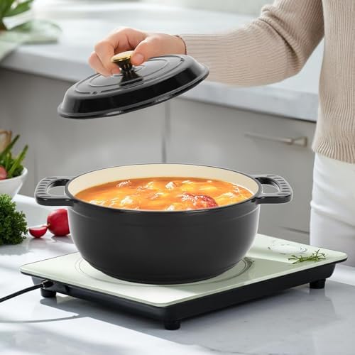 Bonnlo Round Dutch Oven, Enameled Cast Iron Dutch Oven Pot with Lid & Dual Handles, Oven Safe Up to 500° F, for Sourdough, Bread Baking, Stews and Roasting (Black, 5 Quart)