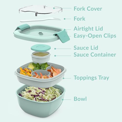 Bentgo Salad Container, Lunch Bowl with 4-Compartment Toppings Tray, 54 oz