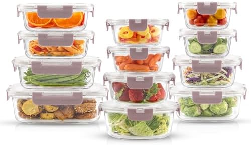 JoyJolt 24pc Borosilicate Glass Storage Containers with Lids | 12 Airtight/Freezer Safe Food Storage Containers for Pantry and Kitchen | Meal Prep Container for Lunch | Glass meal Set