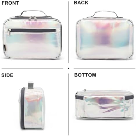 FlowFly Kids Lunch box Insulated Soft Bag Mini Cooler Back to School Thermal Meal Tote Kit for Girls, Boys, Silvery