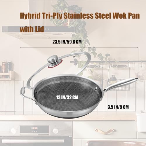 LOLYKITCH Hybird Nonstick Wok Pan with Lid | 13-Inch | Detachable Handle