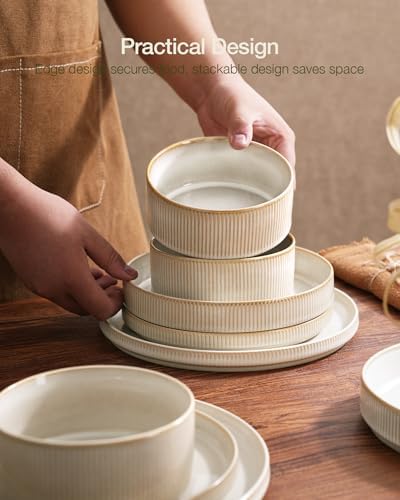 Famiware Star Plates and Bowls Sets, 18pc Modern Stoneware Dinnerware for 6