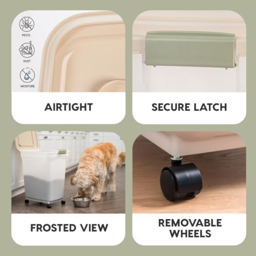 IRIS USA Dog Food Storage Container, Up to 40lbs, Almond/Pearl, Made in USA