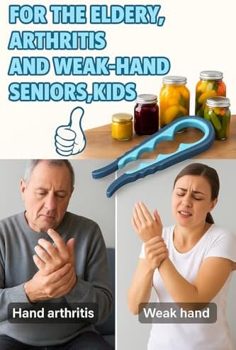 Jar Opener Bottle Opener and Can Opener for Weak hands - Seniors with Arthritis and Anyone with Low Strength - Mutil Jar Opener Get Lids Off Easily - Blue and Grey