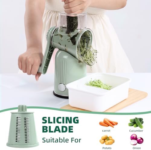 Rotary Cheese Grater with Handle, 5 Replaceable Blades(Green)