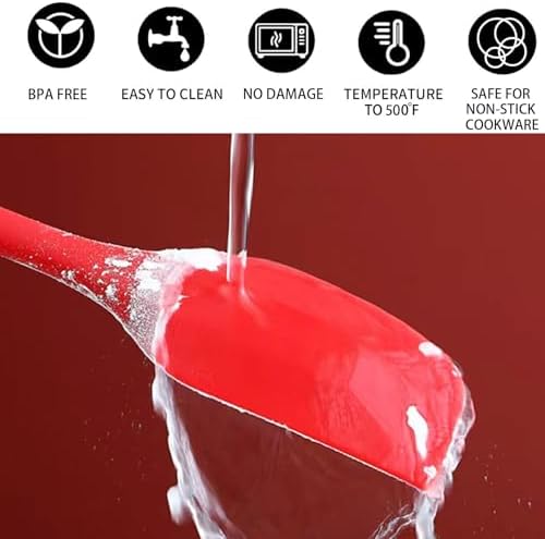 KAKAMINA Red Silicone Spatulas, 8 Pack 8.3 Inch, Sturdy Steel Core