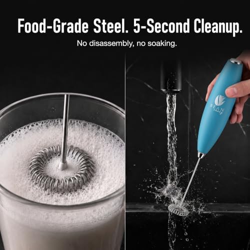 Bean Envy Milk Frother Handheld - Coffee Mixer Wand with Stand - Light Blue
