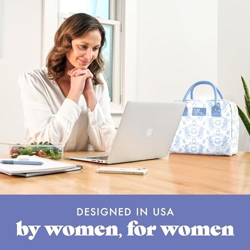Fit & Fresh Bloomington Lunch Bag for Women - Insulated Large Lunch Box for Work with Containers, Leak-Resistant, Stain-Resistant, Zipper Closure, Blue Cupid Bows