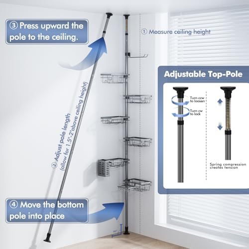 Corner Shower Caddy Tension Pole,Bathroom Shelf for Inside Shower Organizer