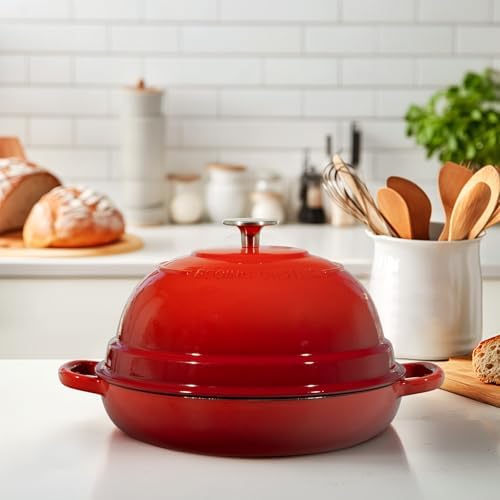 EDGING CASTING Enameled Cast Iron Dutch Oven Pot with Lid, Round Bread Oven for Homemade Sourdough Bread Baking, 6 Quart, Red