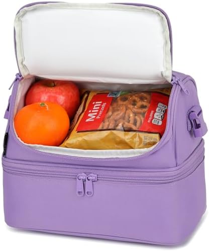 FlowFly Double Decker Cooler Insulated Lunch Bag Large Tote for Boys, Girls, Men, Women, with Adjustable Strap,Purple