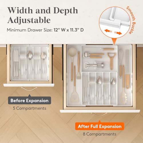 Lifewit Expandable Silverware Drawer Organizer, Utensil Tray for Kitchen
