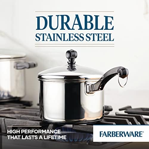 Farberware Classic Stainless Steel 2-Quart Mirror Satin Covered Saucepan,Silver,(Pack of 3)