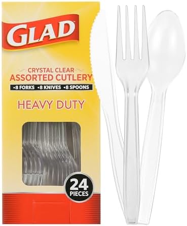 Glad Clear Disposable Cutlery Set, Forks Knives and Spoons, 24 Count, 12-Pk