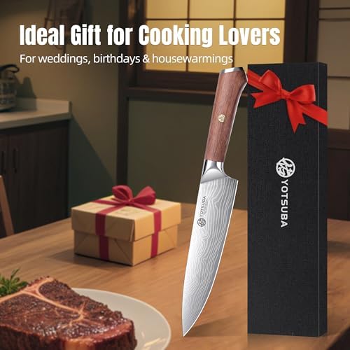 YOTSUBA 8 Inch Japanese Chef Knife with Full Tang Rosewood Handle