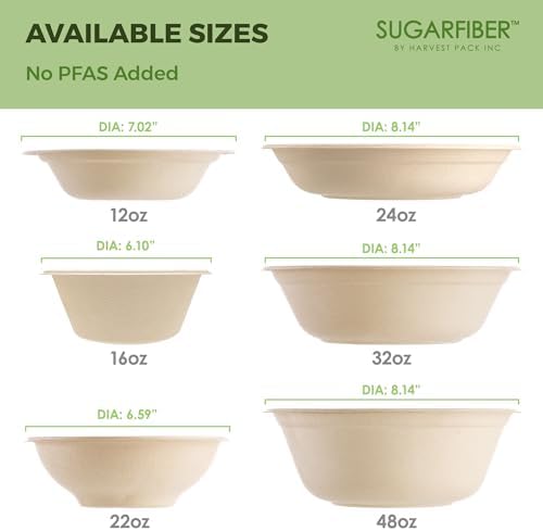 48oz Compostable Paper Bowls Disposable Round Natural Large Bowls,500 Count