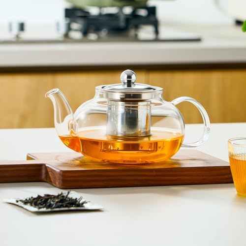 Baalaka Tea Pot with Infuser for Loose Tea, 20 oz Glass Stovetop Kettle