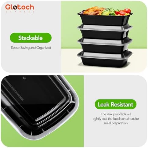 Glotoch Meal Prep Containers with Lids, 24 oz, 50 Pack (100-Piece)