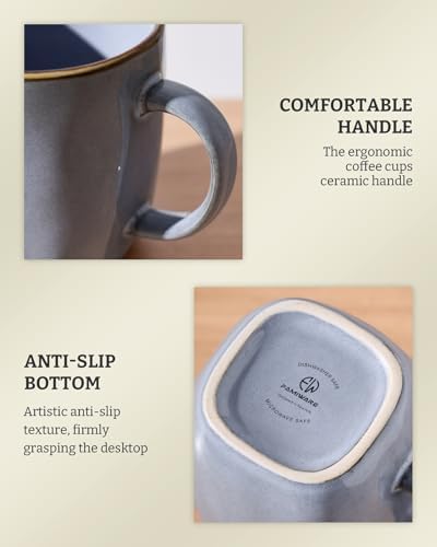 famiware Coffee Mugs Set of 8, Ocean Square 13oz Coffee Cup Set with Handle