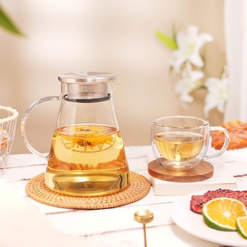 CNGLASS 30.5oz/900ml Glass Teapot Stovetop Safe,One-Touch Clear Tea Kettle,Blooming and Loose Leaf Tea Maker