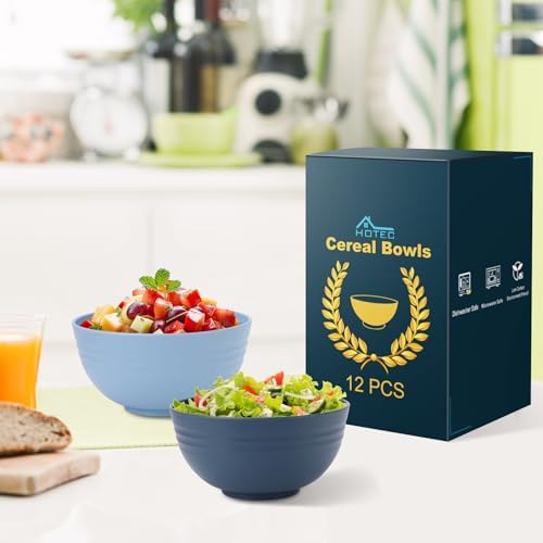 HOTEC 12-Pack 26oz BPA Free Plastic Cereal Bowls, Multicolor