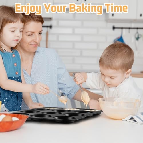 E-far 12-Cavity Muffin Top Pan, Nonstick Shallow Cupcake Pan