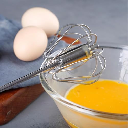 Semi-automatic Whisk, Stainless Steel Egg Beater, Versatile Milk Frother, Hand Push Rotary Whisks Mixer Stirrer for Blending, Whisking, Beating & Stirring (Silver 12+14in)