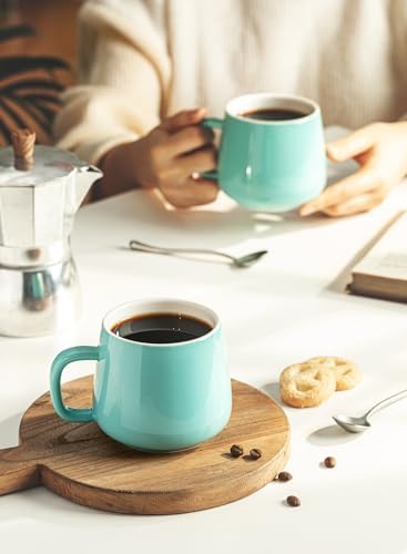 Teocera Ceramic Coffee Mug Set of 4-12 oz Coffee Mugs with Large Handles for Hot or Cold Drinks Like Latte, Cocoa, Tea or Juice - Smooth Ceramic, Dishwasher Safe, Turquoise