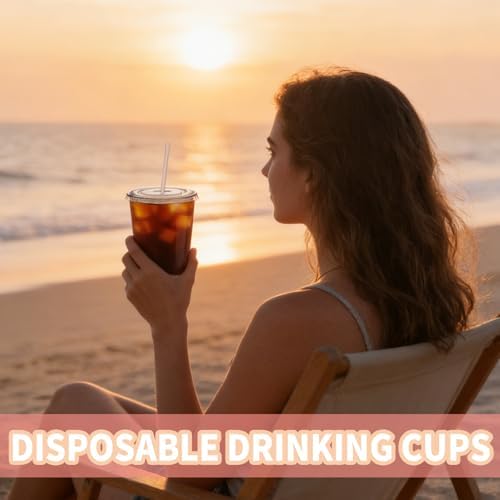 Alaeseje 50 Pack 18 oz Clear Plastic Iced Coffee Cups with Lids and Straws