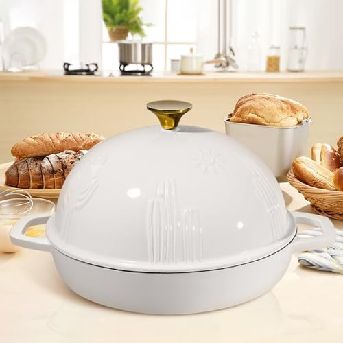 Flavehc Cast Iron Bread Oven With Cloche Lid for Baking - Red Enameled Dutch Oven With Dome Lid for Sourdough - 5 qt