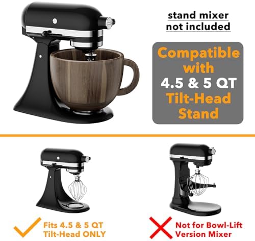 SpaceAid Wooden Bowl with Handle, Kitchen Space Aid Acacia Wood Mixing Bowls Holder for Stand Mixer, Compatible with 4.5 & 5 QT Tilt-Head Models Kitchen, Light Wood