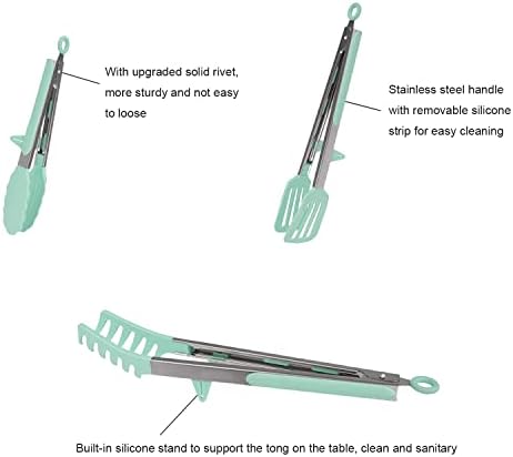 4 Pack Silicone Kitchen Cooking Tongs Set, Stainless Steel Nonstick Food Tong with BPA Free Silicone Tips for Serving Pasta Spaghetti Steak Pie Pizza Salad Vegetable Fruit Grilling BBQ Buffet 9" & 12"