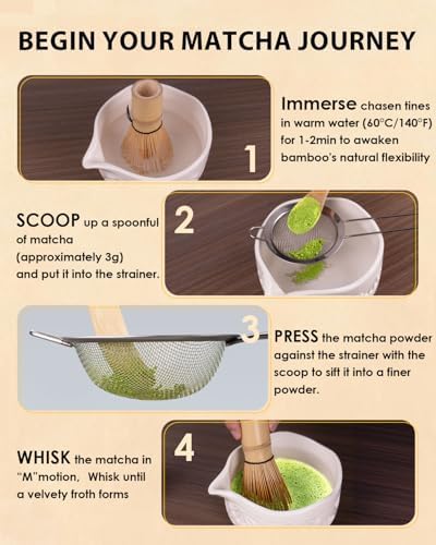 Matcha Whisk Set with 2-pack Bamboo Matcha Whisk, Sifter,Tea Scoop