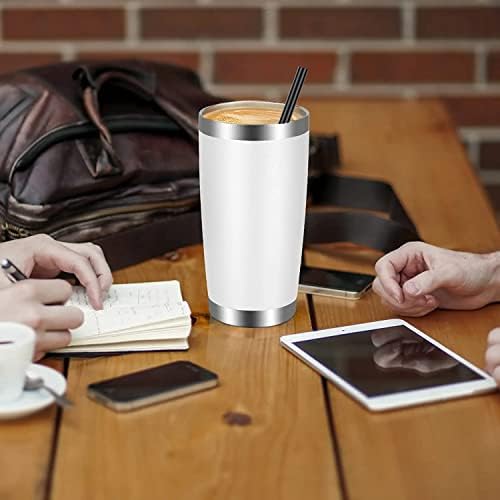 VEGOND 20oz Tumbler with Lid and Straw Stainless Steel Tumbler Cup Bulk Vacuum Insulated Double Wall Travel Coffee Mug Powder Coated Coffee Cup, White, 6 Pack