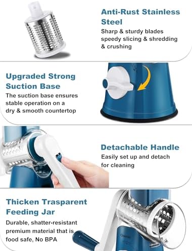 Geedel Rotary Cheese Grater Hand Crank, Cheese Shredder Vegetable Slicer