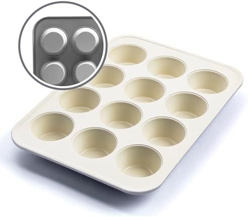 GreenLife 12-Cup Muffin Pan, Healthy Ceramic Nonstick Bakeware, PFOA & PFAS-Free Cupcake Sheet, Durable Baking Tray, Versatile Kitchen Essentials, Easy Clean Muffin Mold, Nonstick Baking Pan, Gray