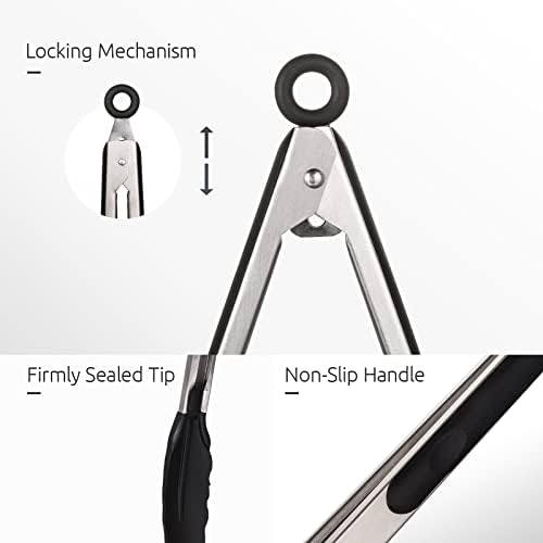 U-Taste Kitchen Tongs for Cooking, 600ºF Heat-Resistant Silicone, 3Pc/Black