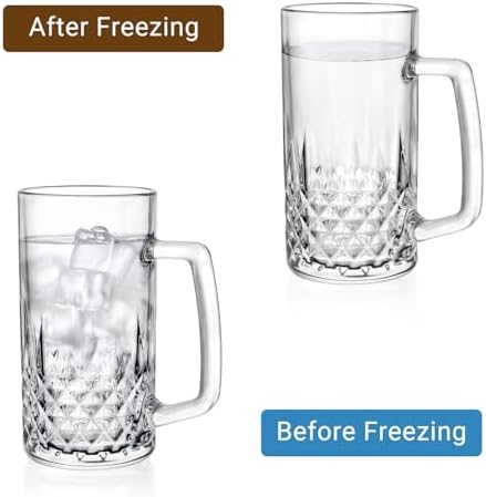 Beer Mugs For Freezer, 20 oz Large Heavy Glass Mugs with Handles Set of 4, Perfect Frozen Beer Mugs for Home Bar Accessories, Gifts for Men
